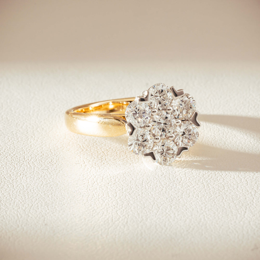 18ct Yellow Gold 1.87ct Diamond Lotus Ring-Ring-Walker & Hall