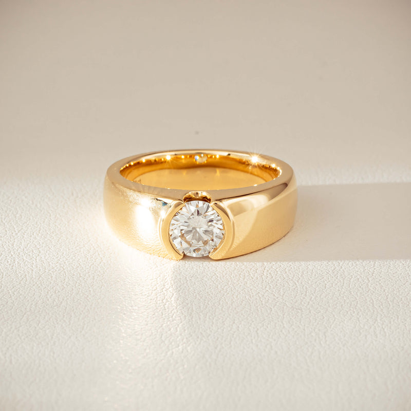18ct Yellow Gold .91ct Diamond Semi-Rubover Set Ring-Ring-Walker & Hall