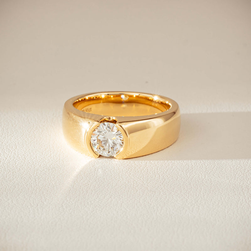 18ct Yellow Gold .91ct Diamond Semi-Rubover Set Ring-Ring-Walker & Hall