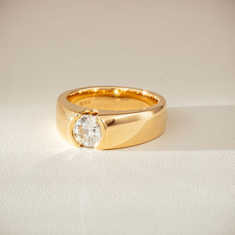 18ct Yellow Gold .91ct Diamond Semi-Rubover Set Ring-Ring-Walker & Hall