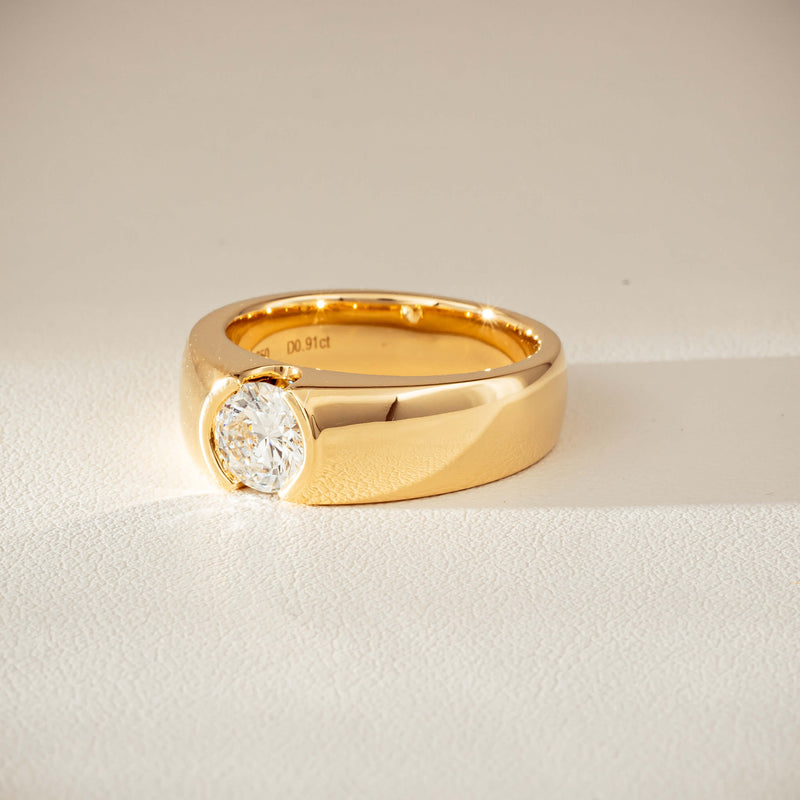 18ct Yellow Gold .91ct Diamond Semi-Rubover Set Ring-Ring-Walker & Hall