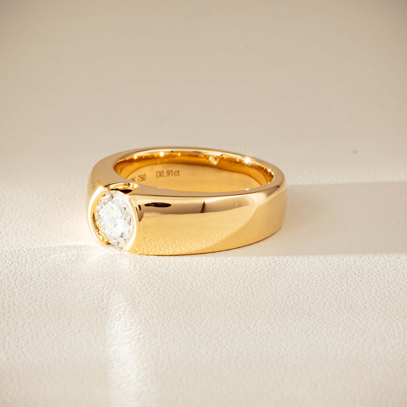 18ct Yellow Gold .91ct Diamond Semi-Rubover Set Ring-Ring-Walker & Hall