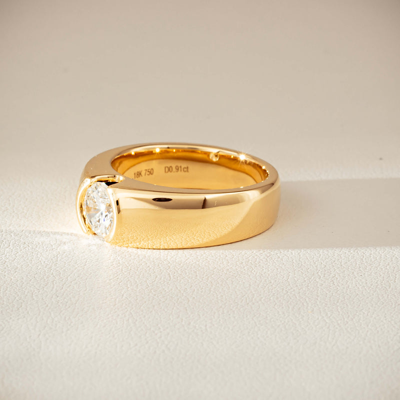 18ct Yellow Gold .91ct Diamond Semi-Rubover Set Ring-Ring-Walker & Hall