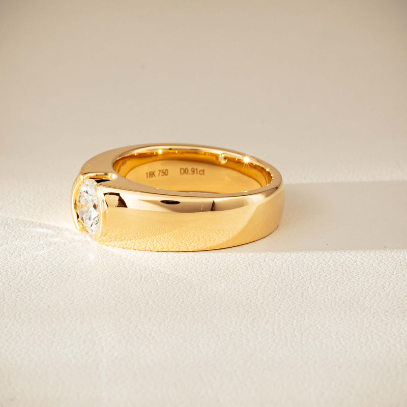 18ct Yellow Gold .91ct Diamond Semi-Rubover Set Ring-Ring-Walker & Hall