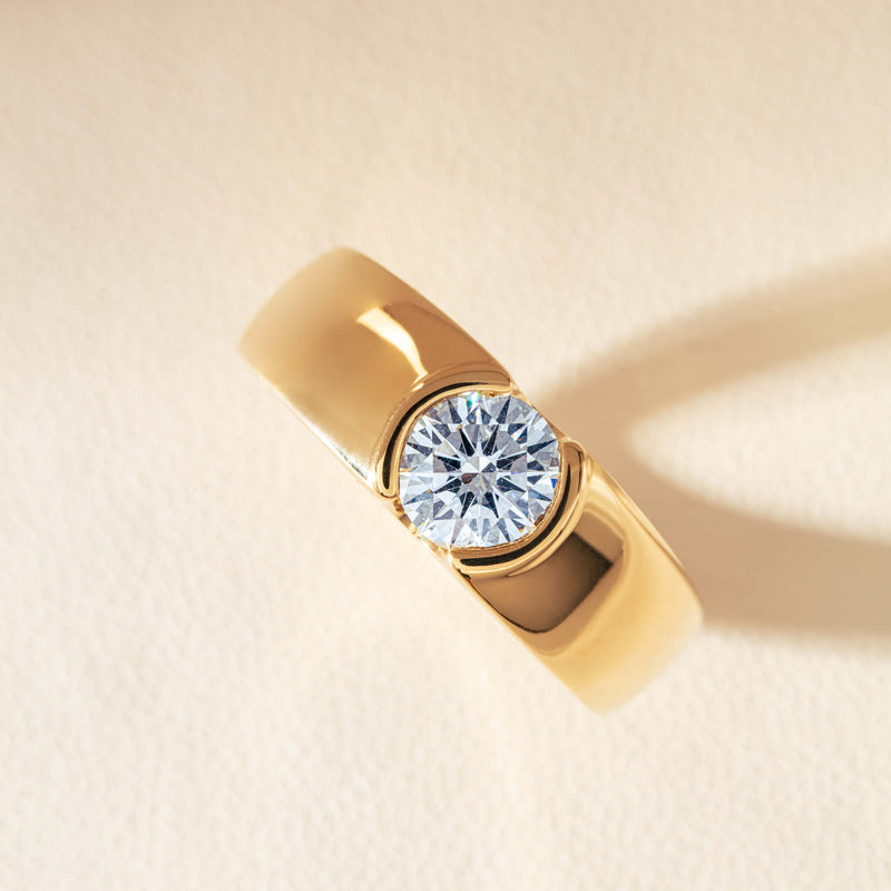 18ct Yellow Gold .91ct Diamond Semi-Rubover Set Ring-Ring-Walker & Hall