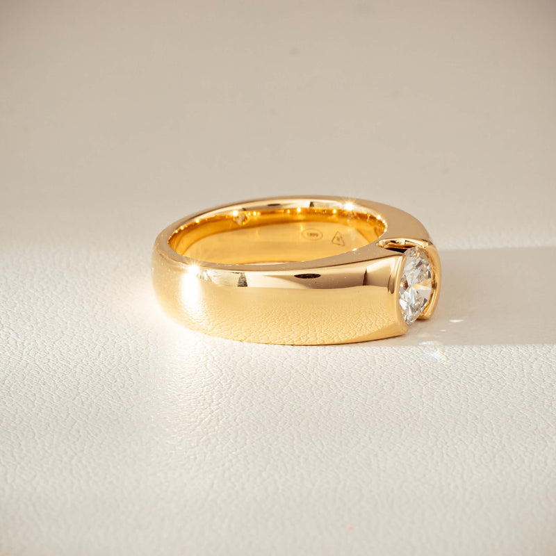 18ct Yellow Gold .91ct Diamond Semi-Rubover Set Ring-Ring-Walker & Hall