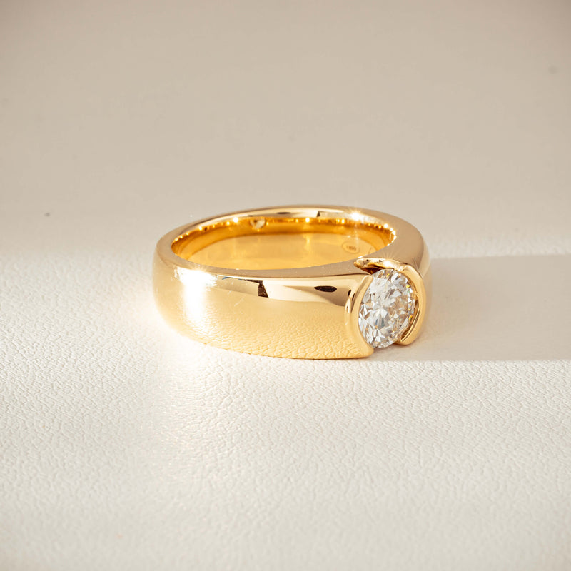 18ct Yellow Gold .91ct Diamond Semi-Rubover Set Ring-Ring-Walker & Hall
