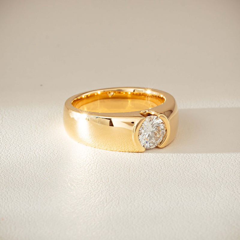 18ct Yellow Gold .91ct Diamond Semi-Rubover Set Ring-Ring-Walker & Hall