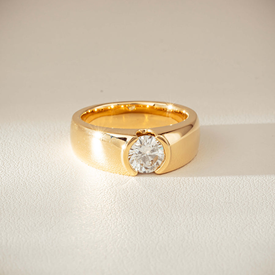 18ct Yellow Gold .91ct Diamond Semi-Rubover Set Ring-Ring-Walker & Hall