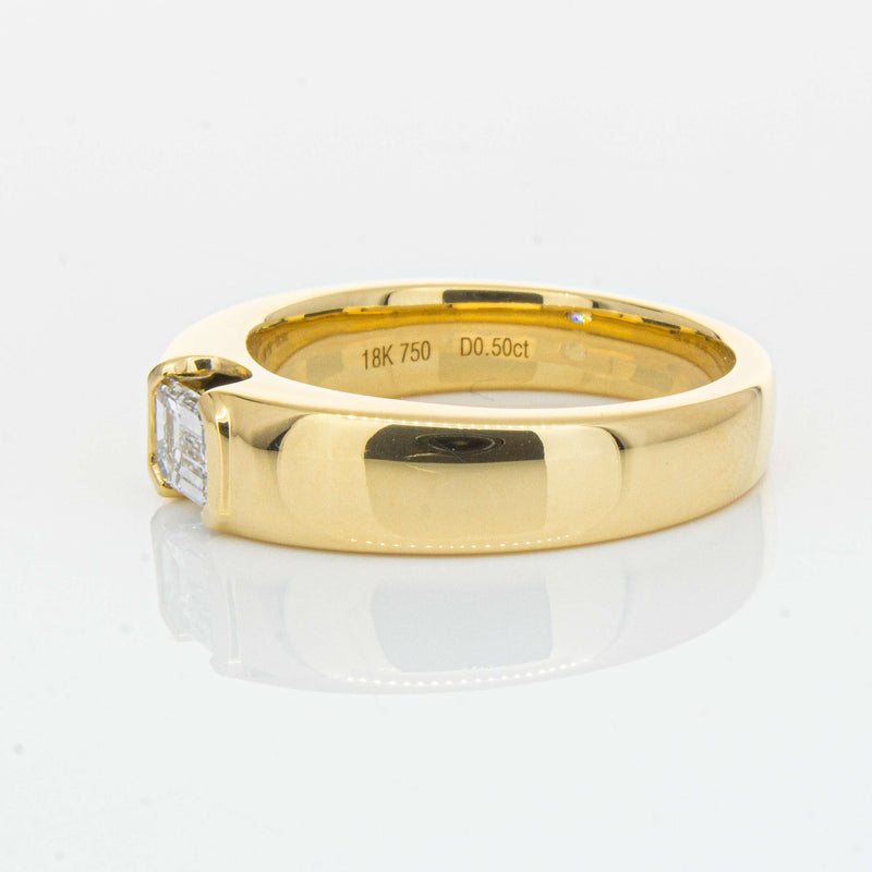 18ct Yellow Gold .50ct Emerald Cut Reclaimed Diamond Ring - Ring - Walker & Hall