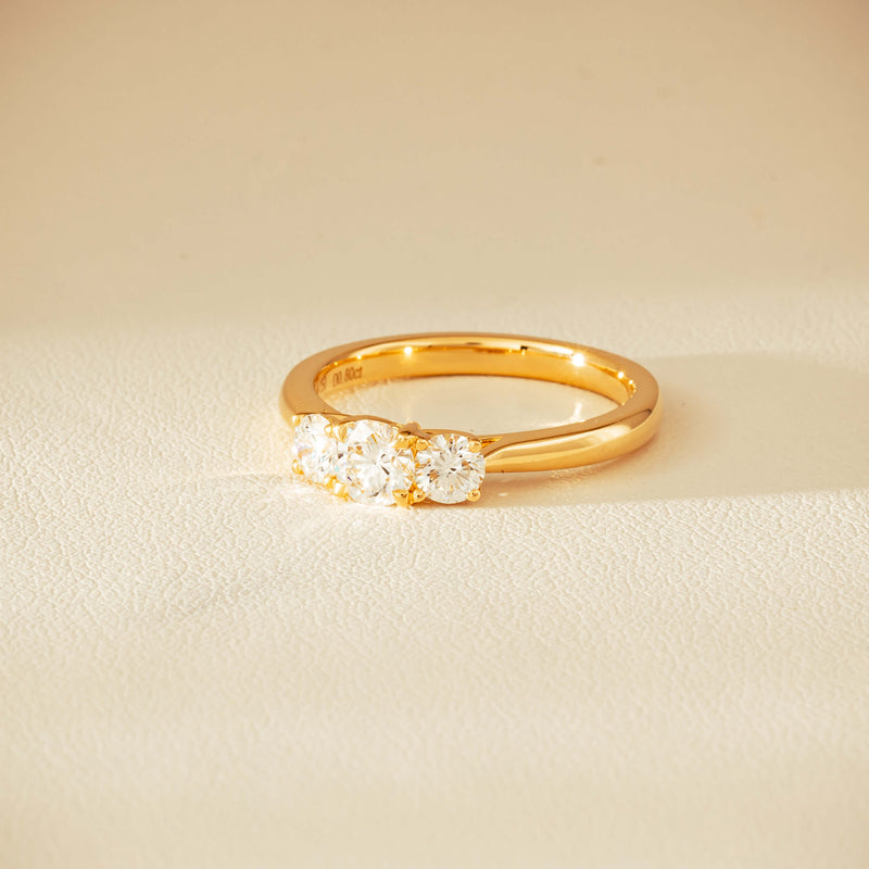 18ct Yellow Gold .80ct Reclaimed Diamond Three-Stone Ring - Ring - Walker & Hall