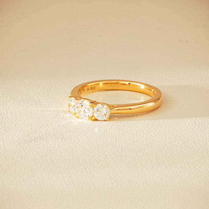 18ct Yellow Gold .80ct Reclaimed Diamond Three-Stone Ring - Ring - Walker & Hall