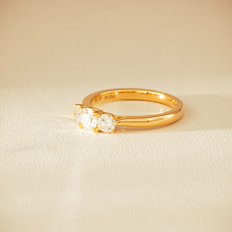18ct Yellow Gold .80ct Reclaimed Diamond Three-Stone Ring - Ring - Walker & Hall