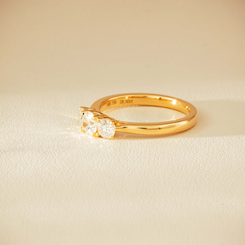 18ct Yellow Gold .80ct Reclaimed Diamond Three-Stone Ring - Ring - Walker & Hall