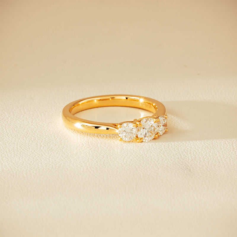 18ct Yellow Gold .80ct Reclaimed Diamond Three-Stone Ring - Ring - Walker & Hall