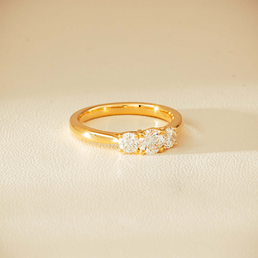 18ct Yellow Gold .80ct Reclaimed Diamond Three-Stone Ring - Ring - Walker & Hall
