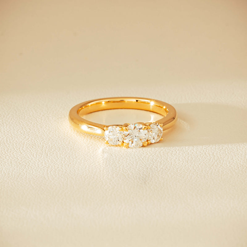 18ct Yellow Gold .80ct Reclaimed Diamond Three-Stone Ring - Ring - Walker & Hall
