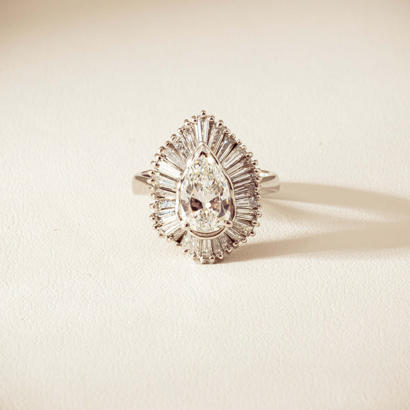 Deja Vu 18ct White Gold 1.57ct Pear Diamond Ballerina Cluster Ring - Ring - Walker & Hall