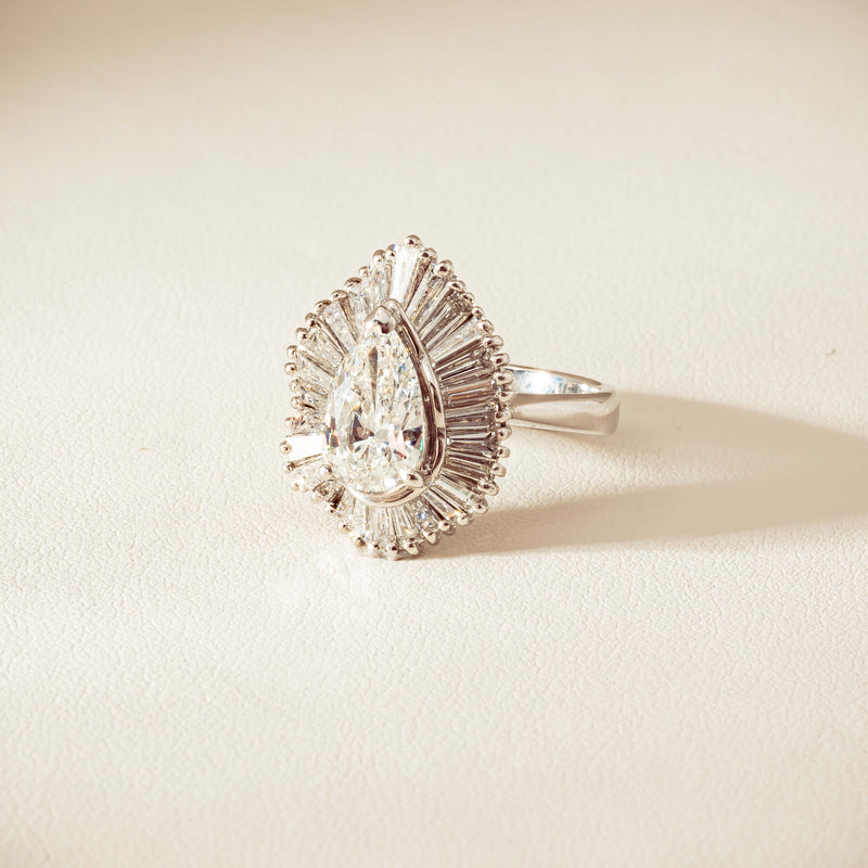 Deja Vu 18ct White Gold 1.57ct Pear Diamond Ballerina Cluster Ring - Ring - Walker & Hall