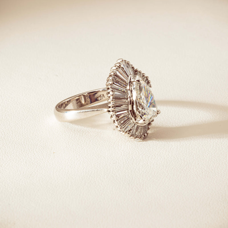 Deja Vu 18ct White Gold 1.57ct Pear Diamond Ballerina Cluster Ring - Ring - Walker & Hall