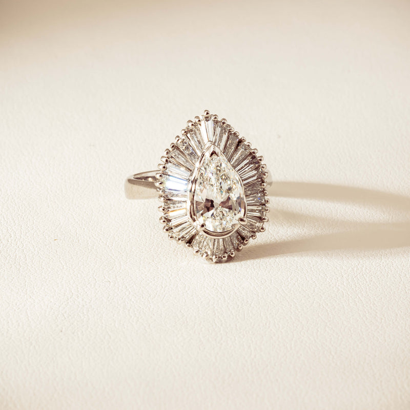 Deja Vu 18ct White Gold 1.57ct Pear Diamond Ballerina Cluster Ring - Ring - Walker & Hall