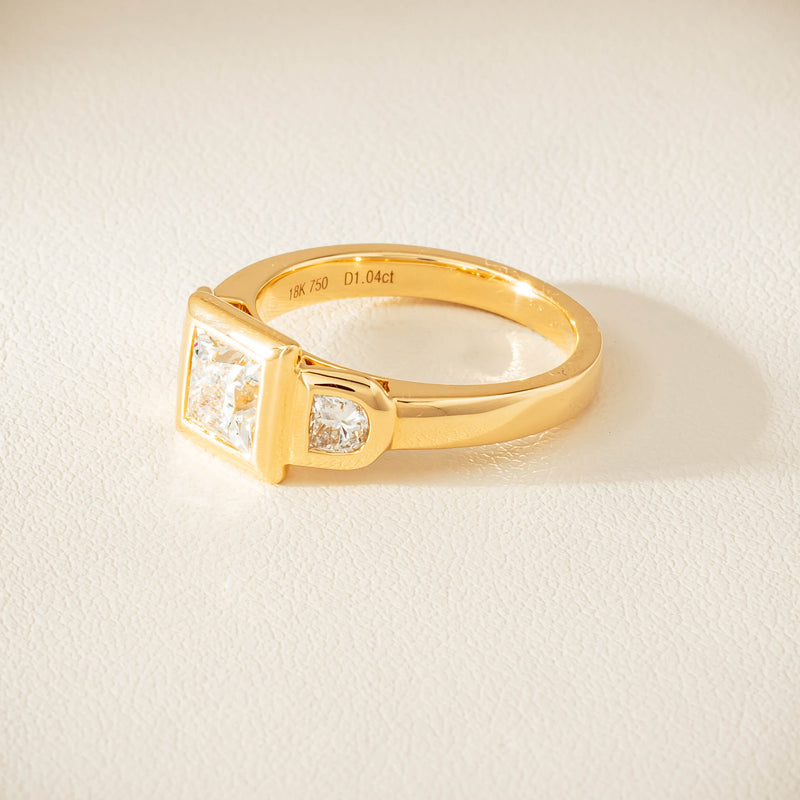 18ct Yellow Gold 1.04ct Reclaimed Princess-Cut Diamond Fusion Ring - Ring - Walker & Hall