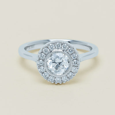 18ct White Gold .69ct Old-Cut Diamond Daisy Ring - Ring - Walker & Hall