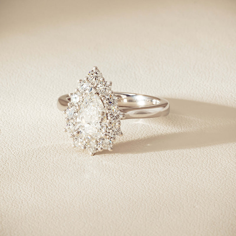 18ct White Gold 1.03ct Pear Cut Reclaimed Diamond Belle Ring - Ring - Walker & Hall