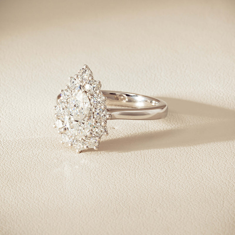 18ct White Gold 1.03ct Pear Cut Reclaimed Diamond Belle Ring - Ring - Walker & Hall