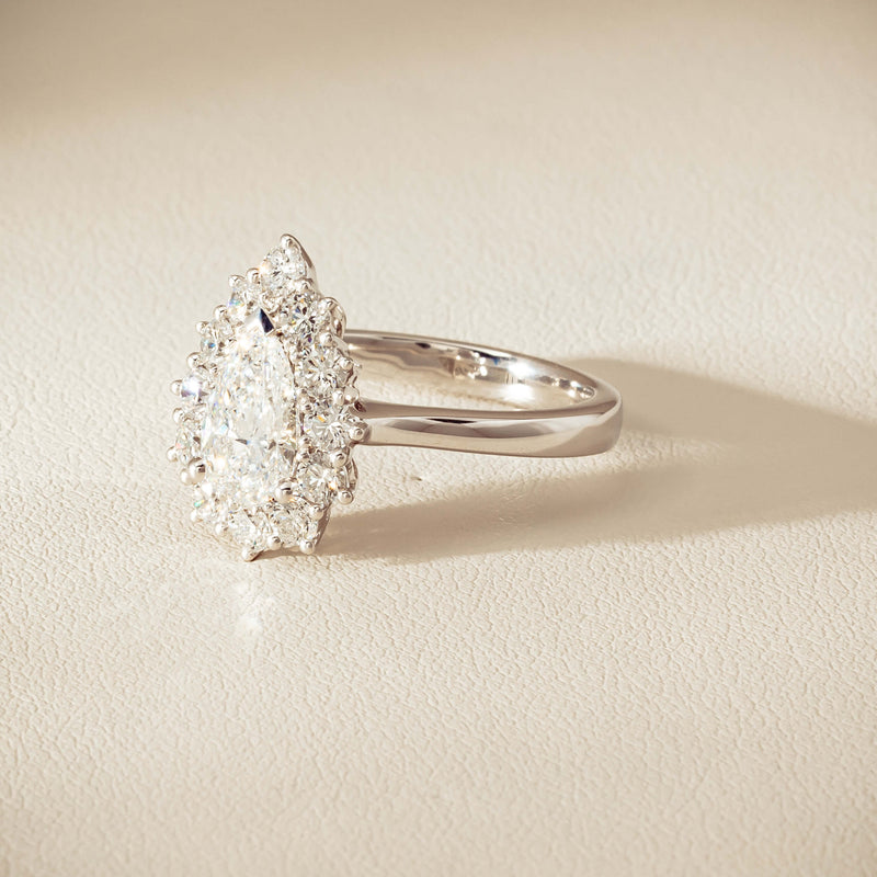 18ct White Gold 1.03ct Pear Cut Reclaimed Diamond Belle Ring - Ring - Walker & Hall