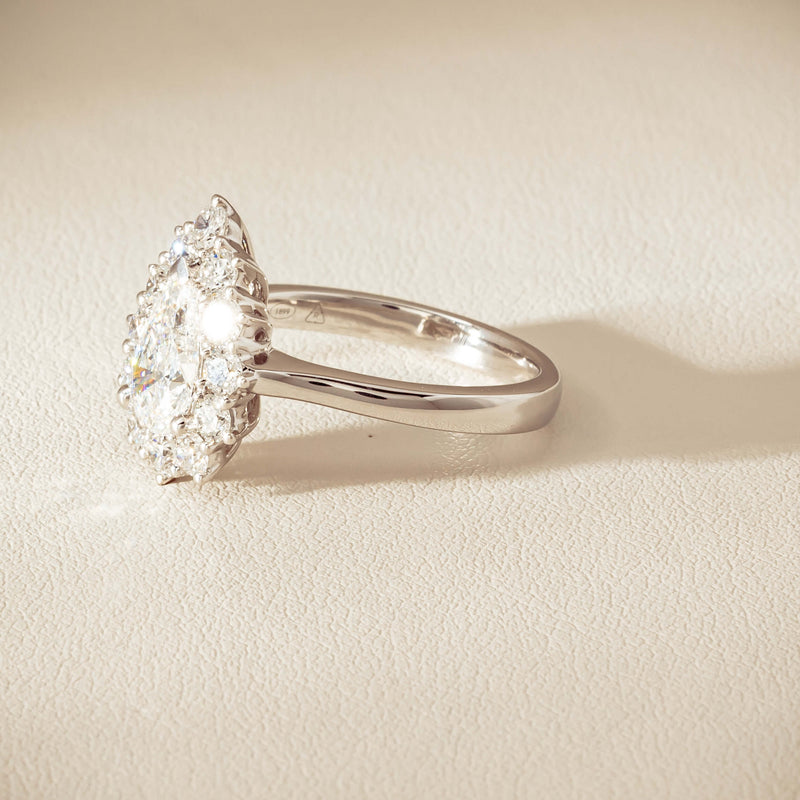 18ct White Gold 1.03ct Pear Cut Reclaimed Diamond Belle Ring - Ring - Walker & Hall