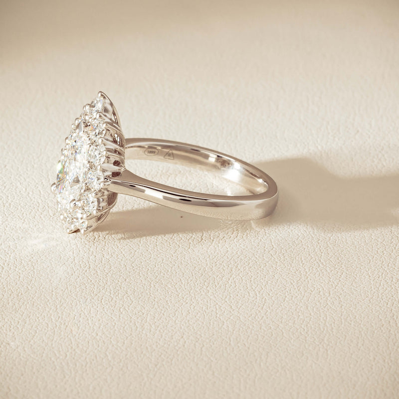 18ct White Gold 1.03ct Pear Cut Reclaimed Diamond Belle Ring - Ring - Walker & Hall