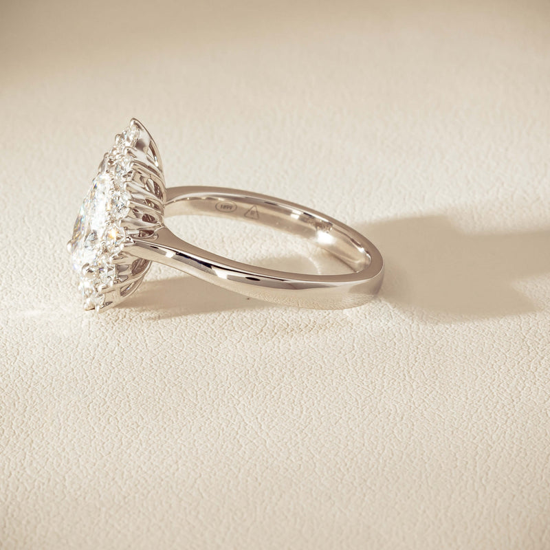 18ct White Gold 1.03ct Pear Cut Reclaimed Diamond Belle Ring - Ring - Walker & Hall