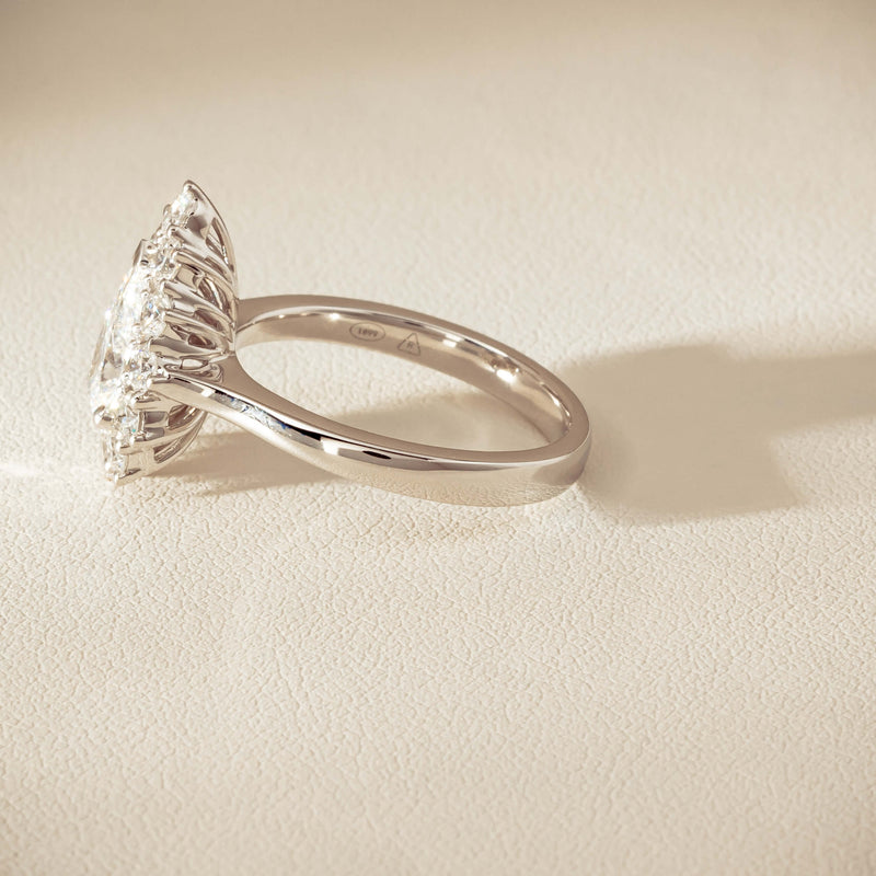 18ct White Gold 1.03ct Pear Cut Reclaimed Diamond Belle Ring - Ring - Walker & Hall