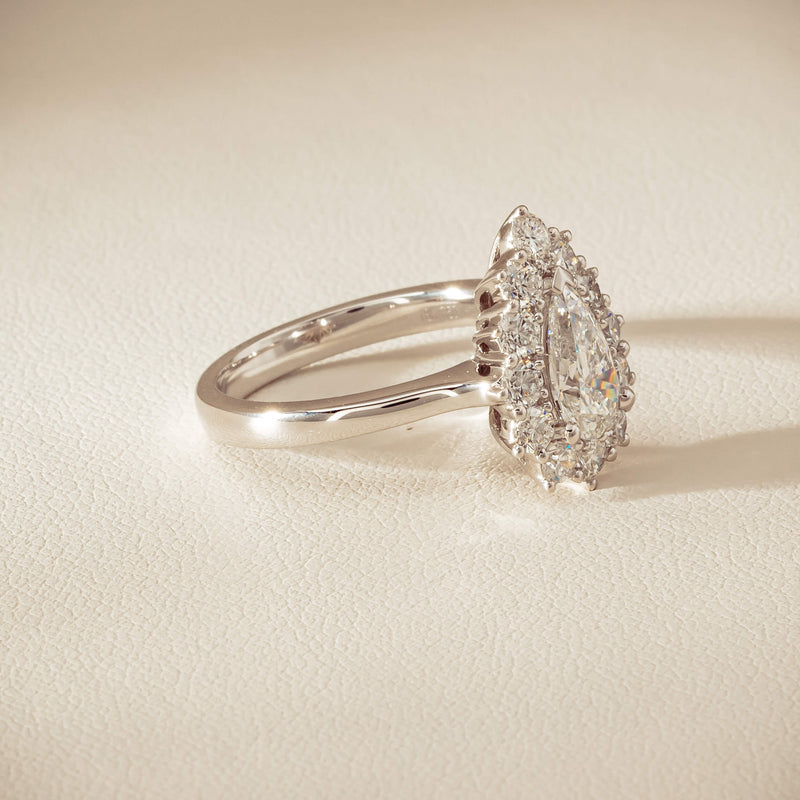 18ct White Gold 1.03ct Pear Cut Reclaimed Diamond Belle Ring - Ring - Walker & Hall