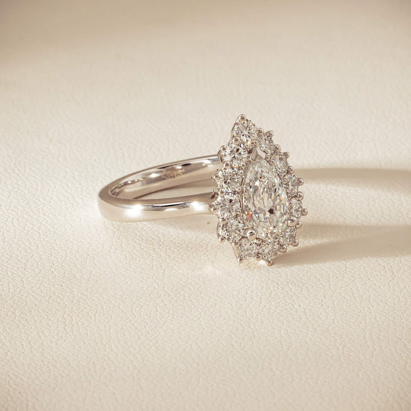 18ct White Gold 1.03ct Pear Cut Reclaimed Diamond Belle Ring - Ring - Walker & Hall