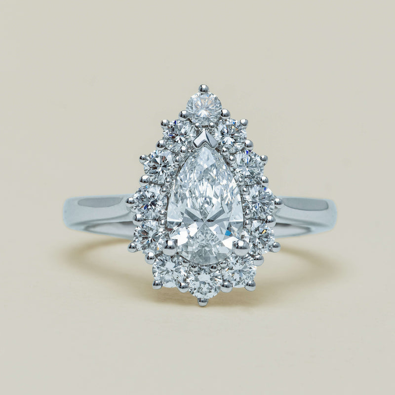 18ct White Gold 1.03ct Pear Cut Reclaimed Diamond Belle Ring - Ring - Walker & Hall