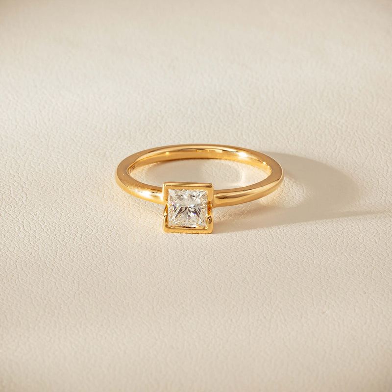 18ct Yellow Gold .62ct Reclaimed Princess-Cut Diamond Elle Ring - Ring - Walker & Hall
