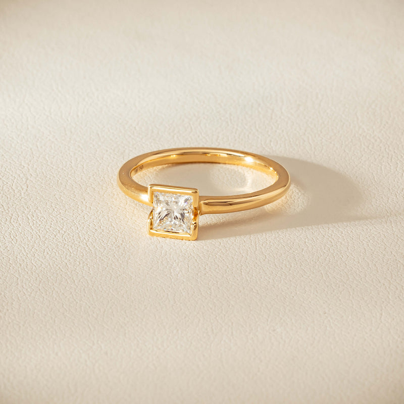 18ct Yellow Gold .62ct Reclaimed Princess-Cut Diamond Elle Ring - Ring - Walker & Hall