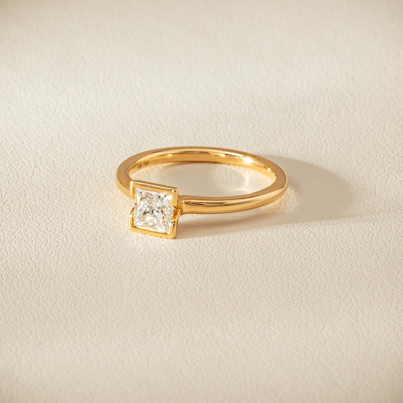18ct Yellow Gold .62ct Reclaimed Princess-Cut Diamond Elle Ring - Ring - Walker & Hall