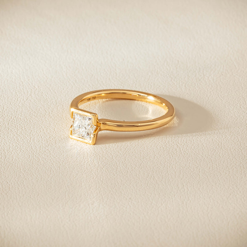 18ct Yellow Gold .62ct Reclaimed Princess-Cut Diamond Elle Ring - Ring - Walker & Hall