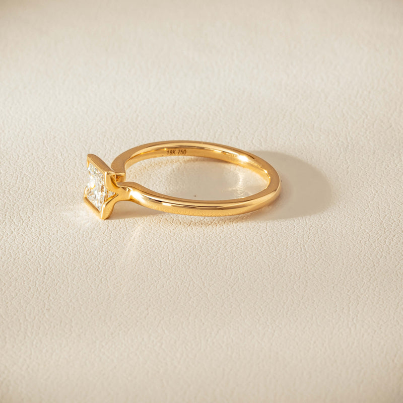 18ct Yellow Gold .62ct Reclaimed Princess-Cut Diamond Elle Ring - Ring - Walker & Hall