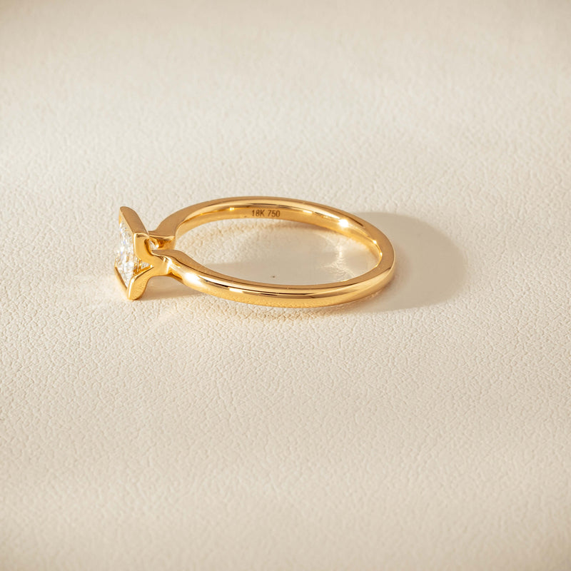 18ct Yellow Gold .62ct Reclaimed Princess-Cut Diamond Elle Ring - Ring - Walker & Hall