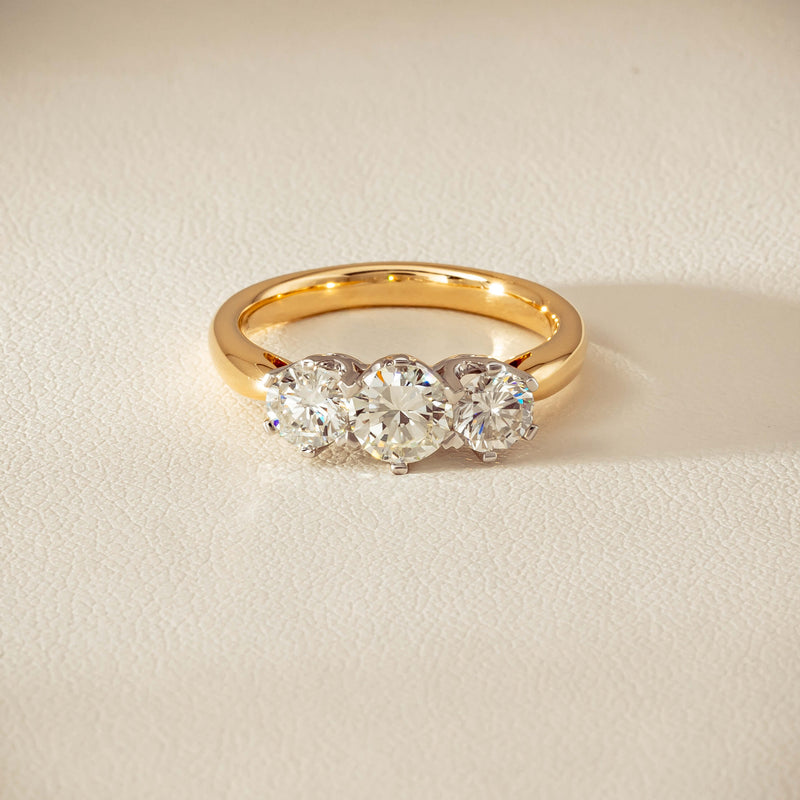 18ct Yellow Gold 1.41ct Reclaimed Diamond Trilogy Ring - Ring - Walker & Hall