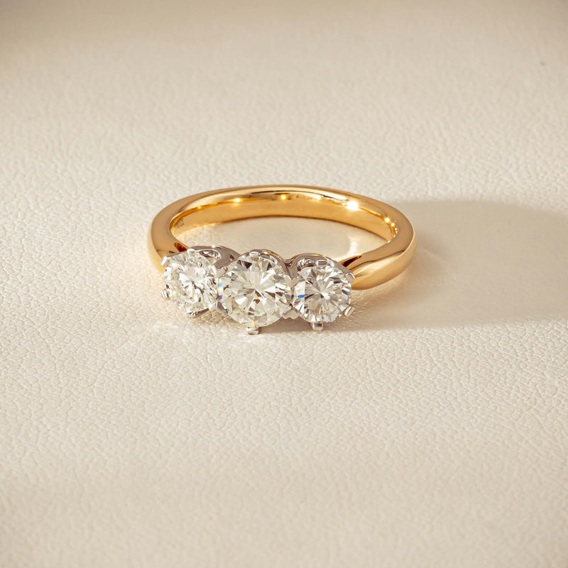 18ct Yellow Gold 1.41ct Reclaimed Diamond Trilogy Ring - Ring - Walker & Hall