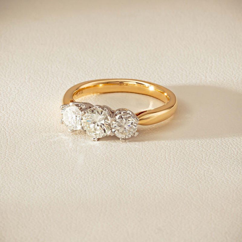 18ct Yellow Gold 1.41ct Reclaimed Diamond Trilogy Ring - Ring - Walker & Hall