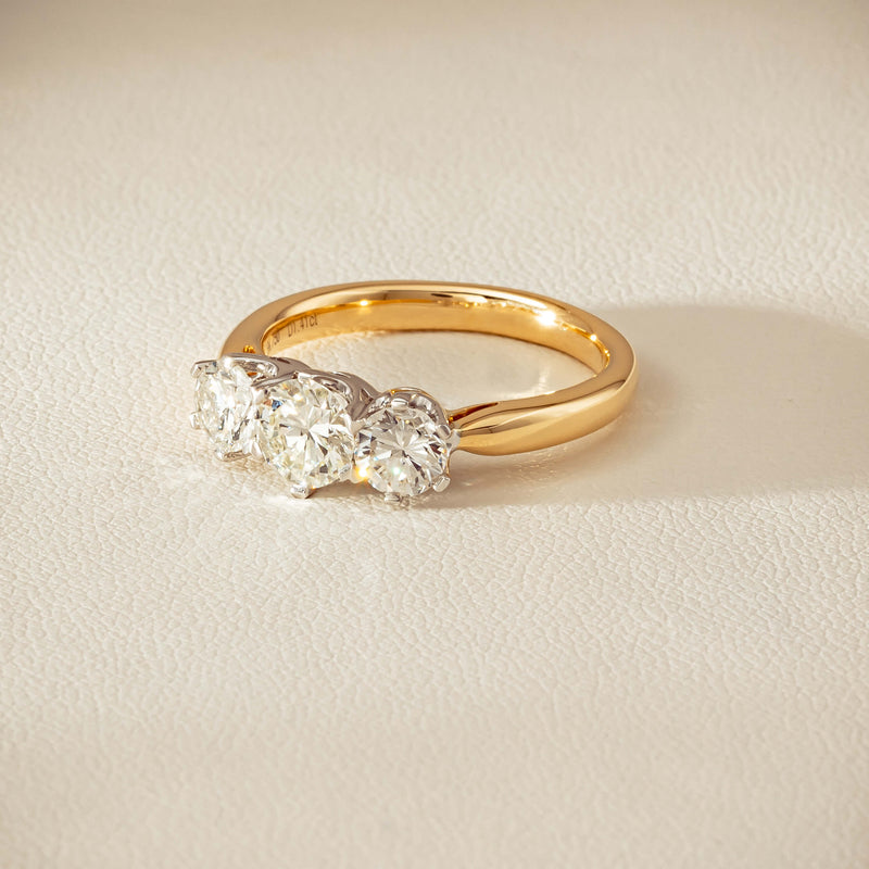 18ct Yellow Gold 1.41ct Reclaimed Diamond Trilogy Ring - Ring - Walker & Hall