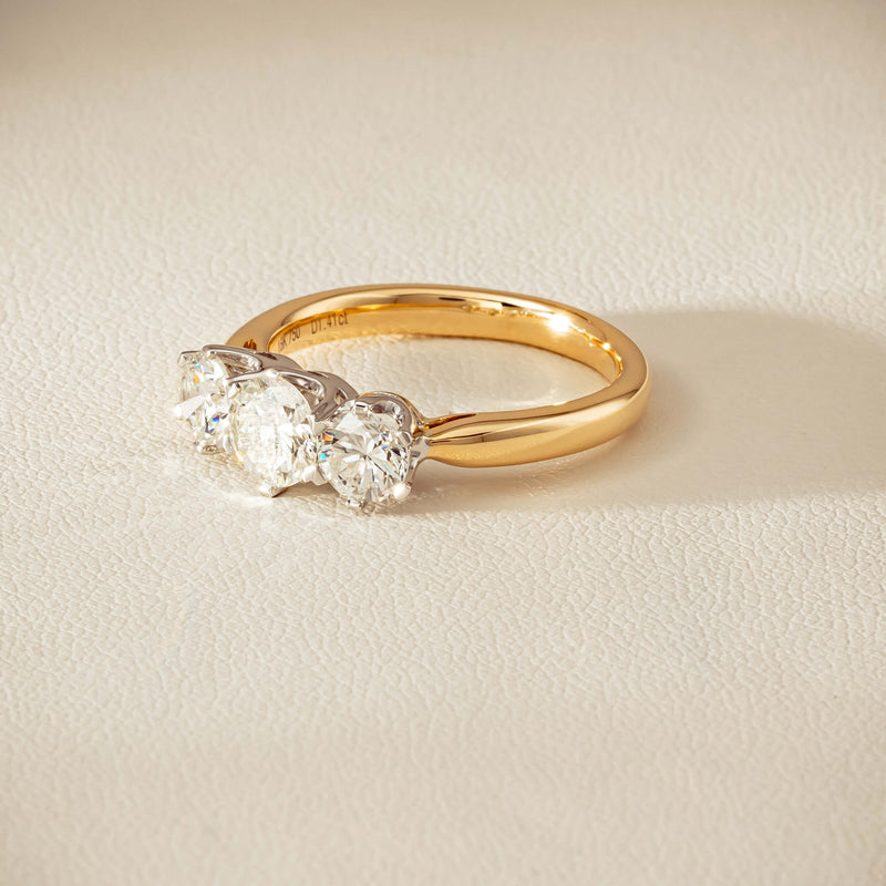 18ct Yellow Gold 1.41ct Reclaimed Diamond Trilogy Ring - Ring - Walker & Hall