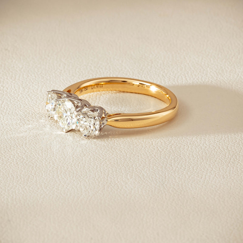18ct Yellow Gold 1.41ct Reclaimed Diamond Trilogy Ring - Ring - Walker & Hall