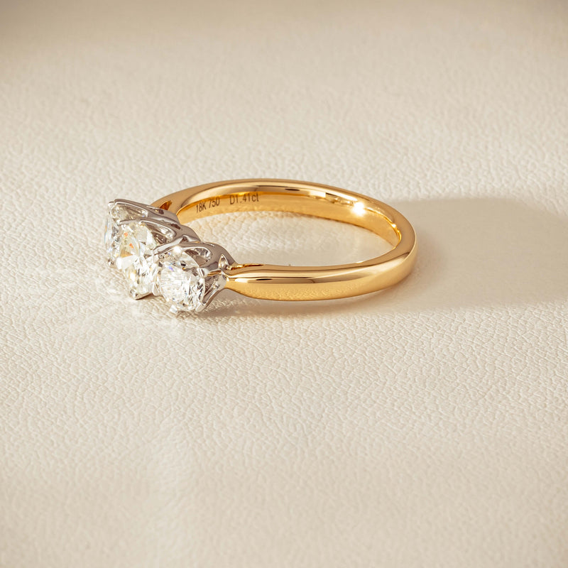 18ct Yellow Gold 1.41ct Reclaimed Diamond Trilogy Ring - Ring - Walker & Hall